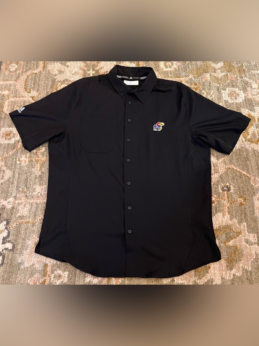 Kansas Jayhawks Adidas Button Down Short Sleeve Shirt Men’s Size Large Black